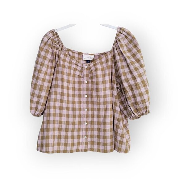 Universal Thread Gingham Puff Sleeve Top Size L - Picture 2 of 8